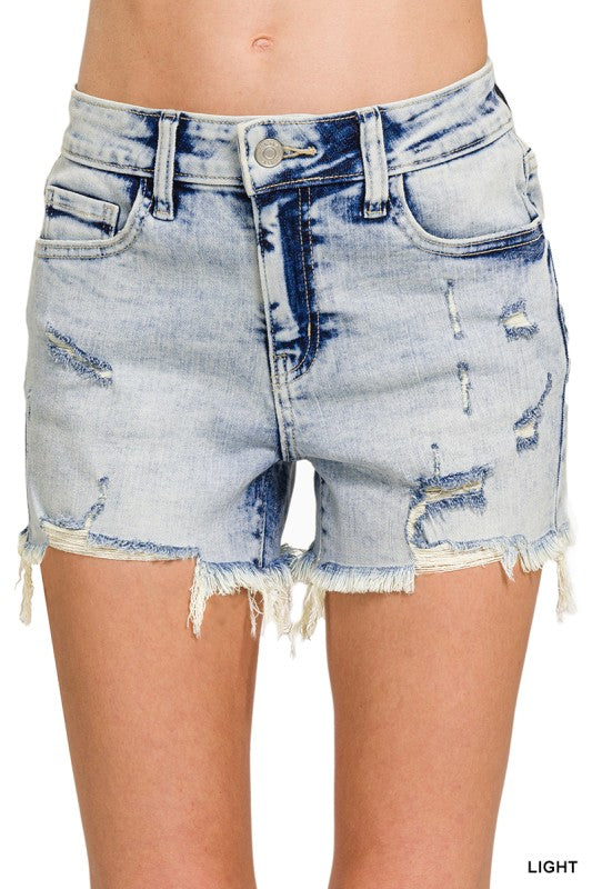 Acid Wash Distressed Denim Shorts