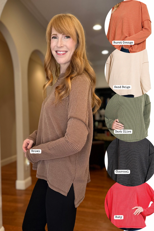 Ribbed Long Sleeve Raw Edge Raglan