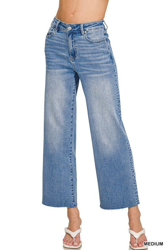 Medium Washed Cropped Wide Leg Jeans