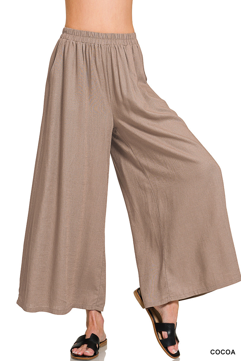 Zenana Woven Pleated Linen Blend Wide Pants