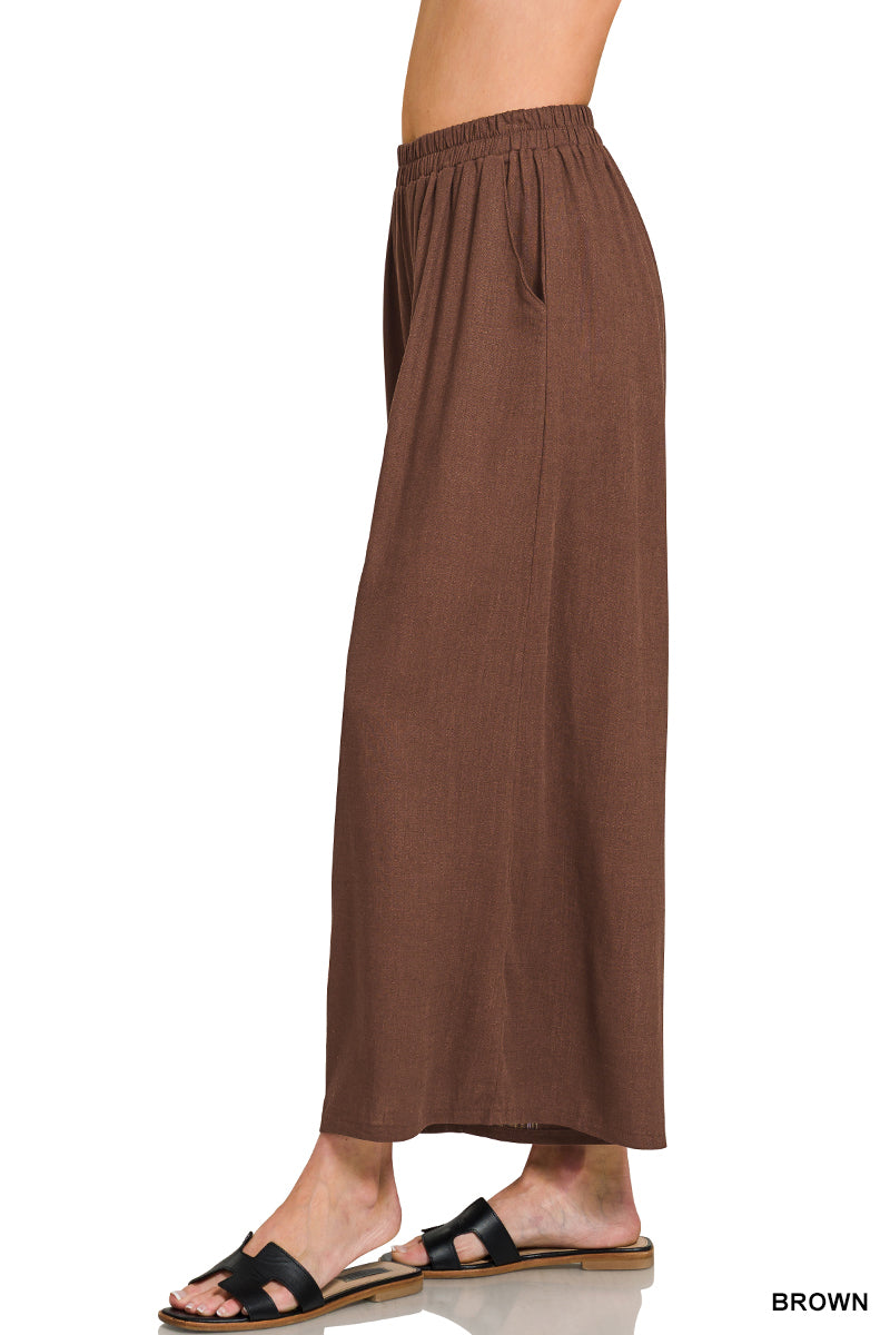 Zenana Woven Pleated Linen Blend Wide Pants