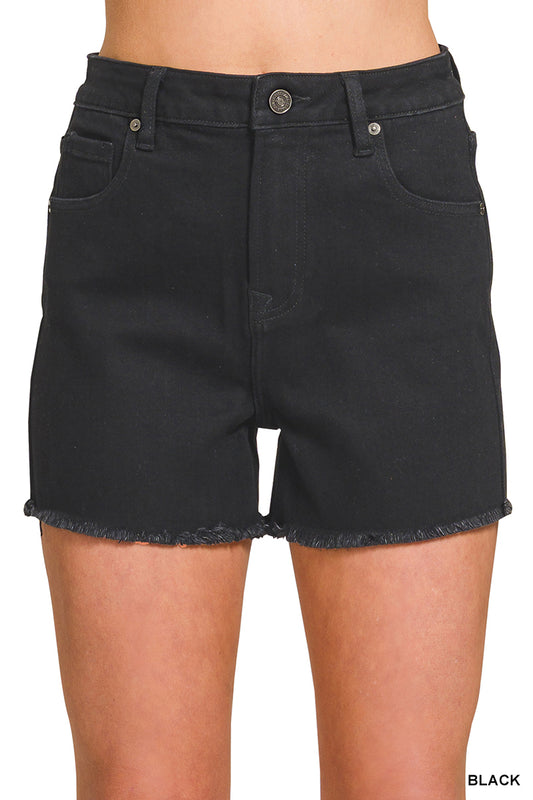 Zenana 3.75 Inch Inseam Black Frayed Hem Shorts