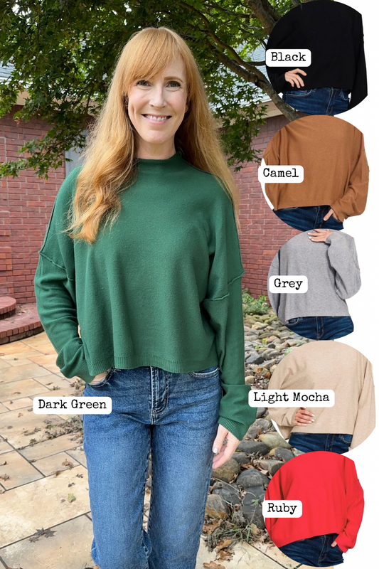 High Neck Drop Shoulder Sweater