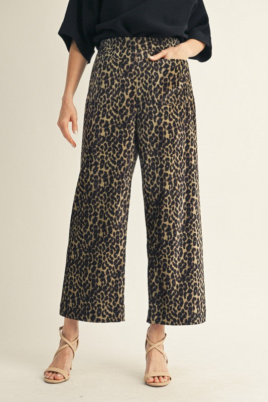 Leopard Cropped Wide Leg Pants