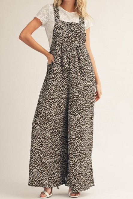 Wide Leg Leopard Overalls