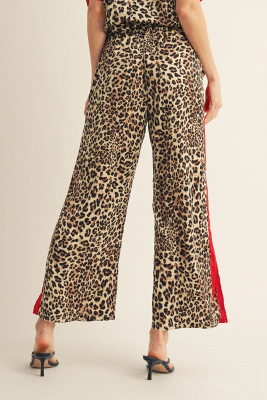 Leopard Print Red Stripe Side Spilt Bottoms
