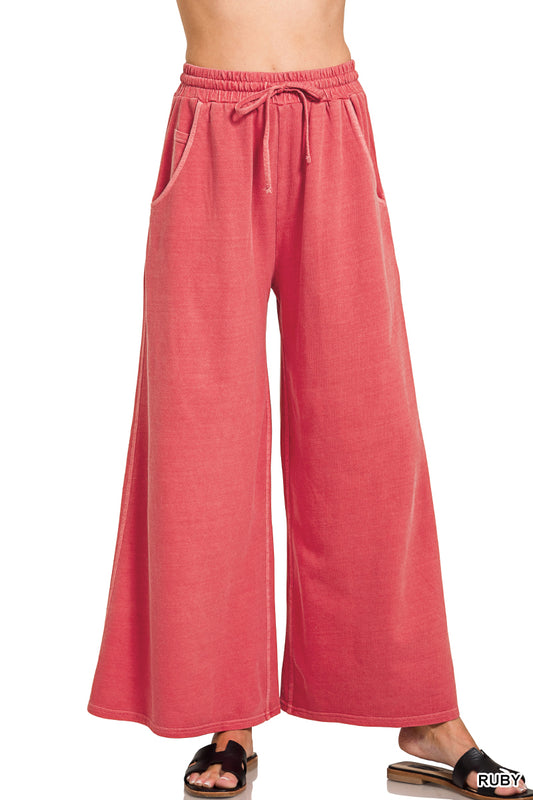 Zenana French Terry Pigment Dye Wide Pants
