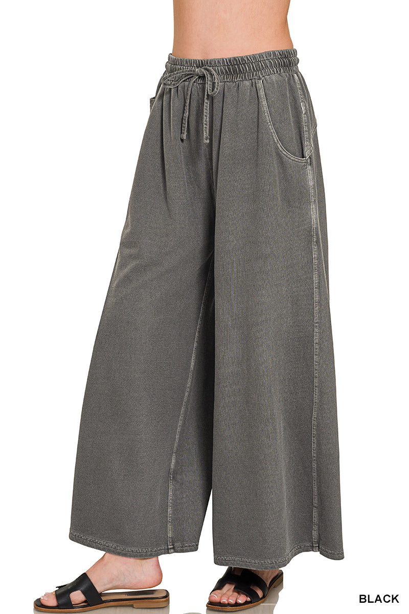 Zenana French Terry Pigment Dye Wide Pants