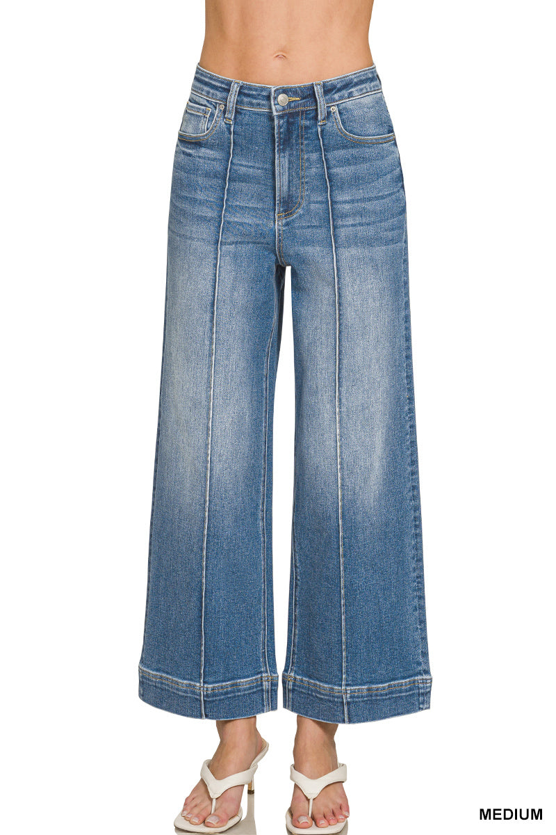 Zenana High Rise Pin Tuck Wide Leg Jeans