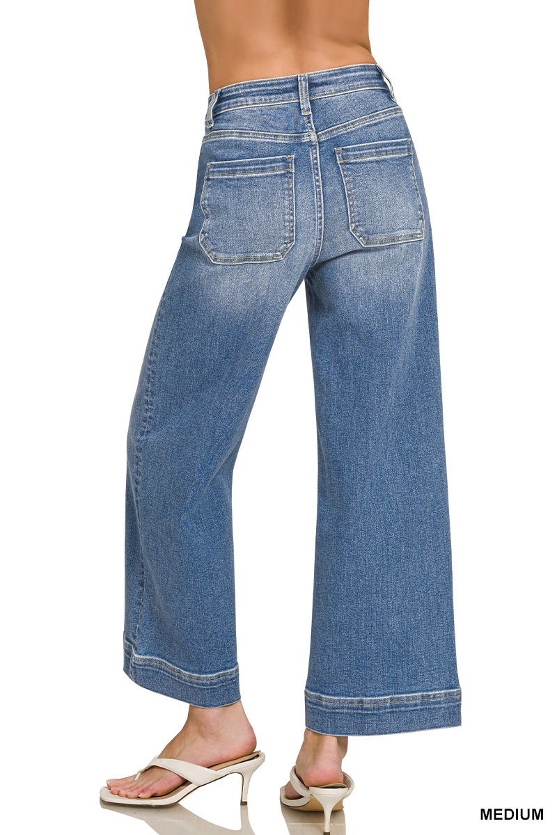 Zenana High Rise Pin Tuck Wide Leg Jeans