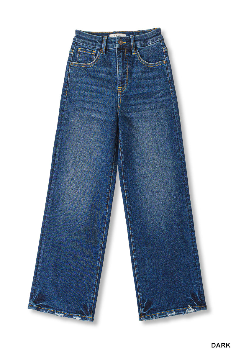 Zenana Dark Washed Cropped Wide Leg Jeans