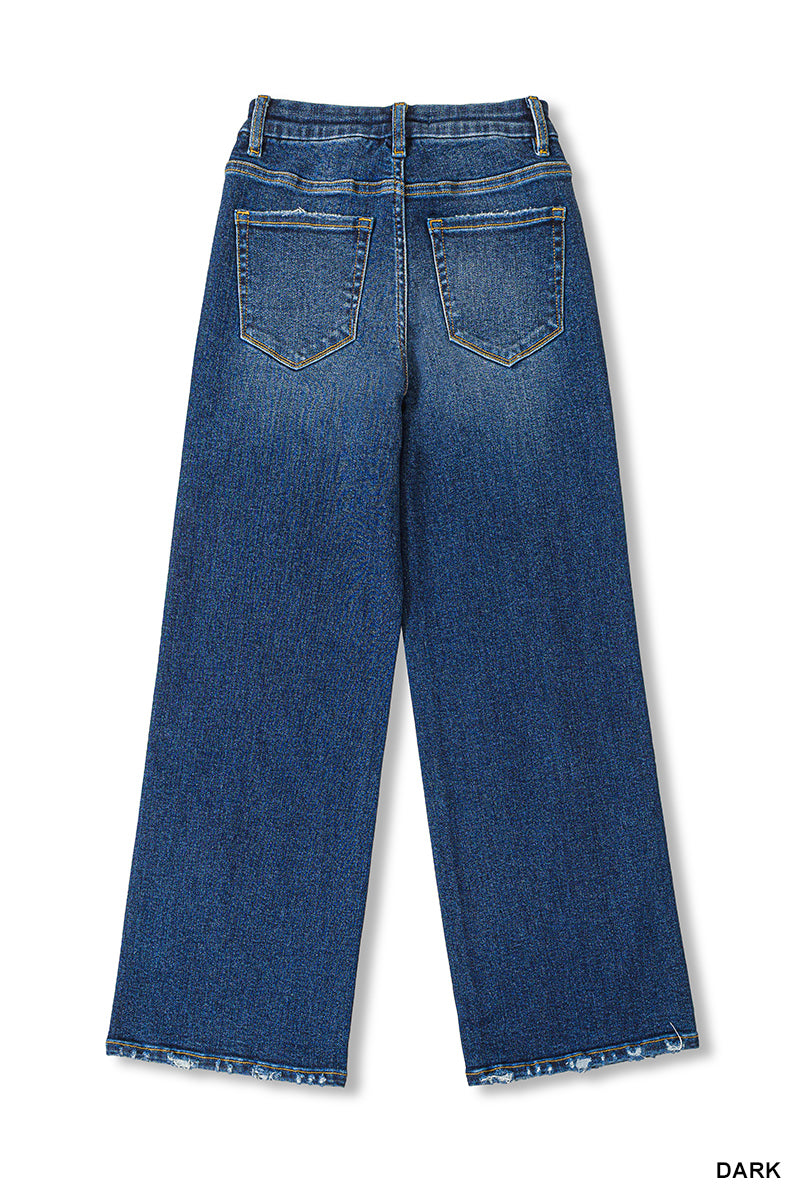 Zenana Dark Washed Cropped Wide Leg Jeans