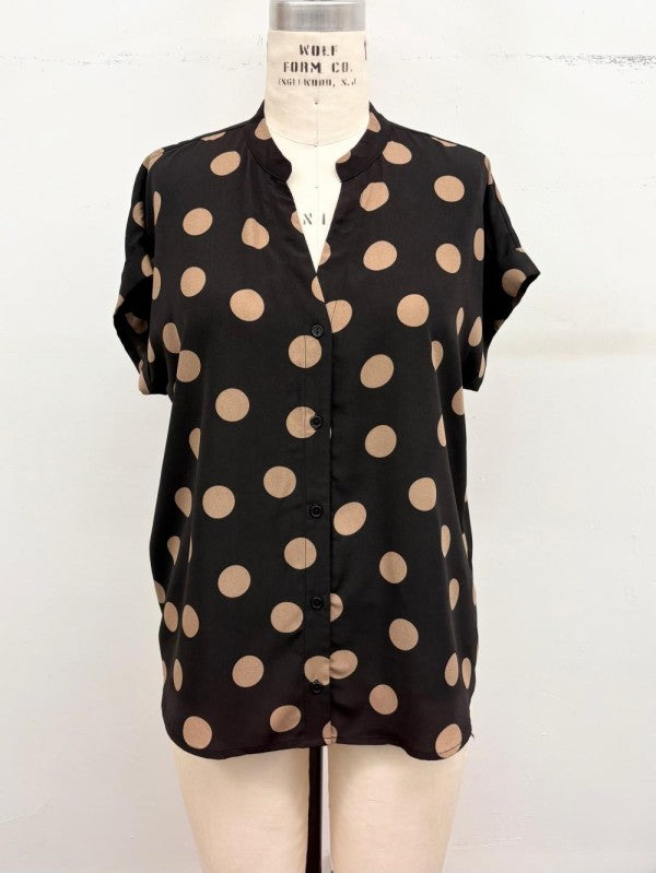 Polka Dot Front Button Blouse