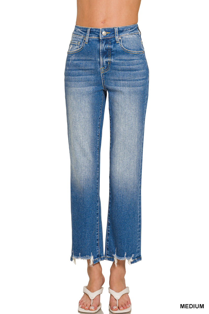Zenana Distressed Hem Straight Jeans