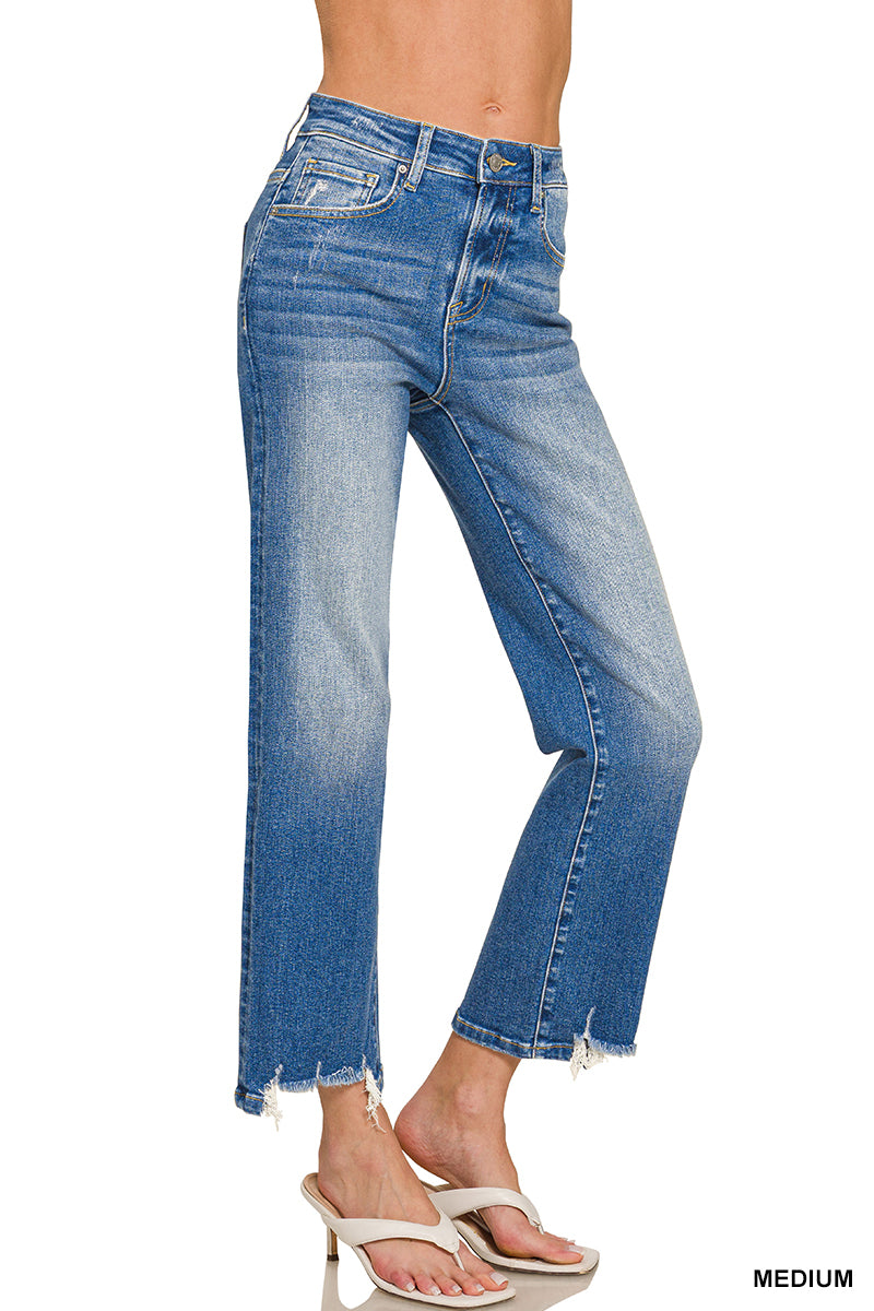 Zenana Distressed Hem Straight Jeans