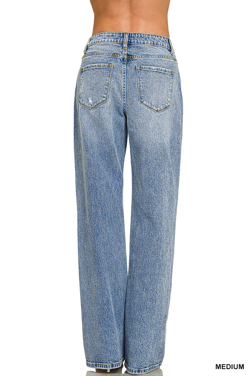 Zenana Wash Out Straight Relaxed Jeans