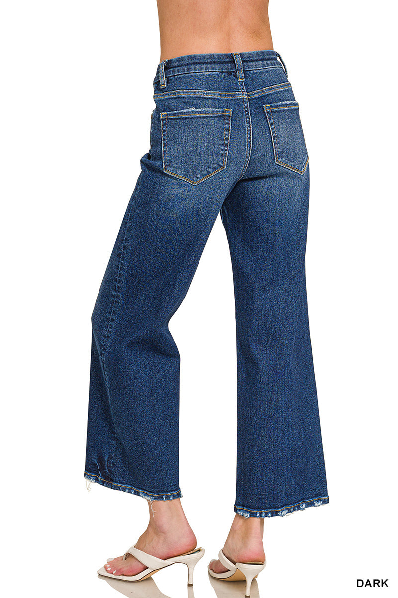 Zenana Dark Cropped Wide Scuffed Hem Jeans