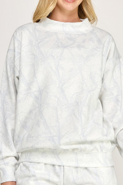 White Camo Mock Neck Sweatshirt