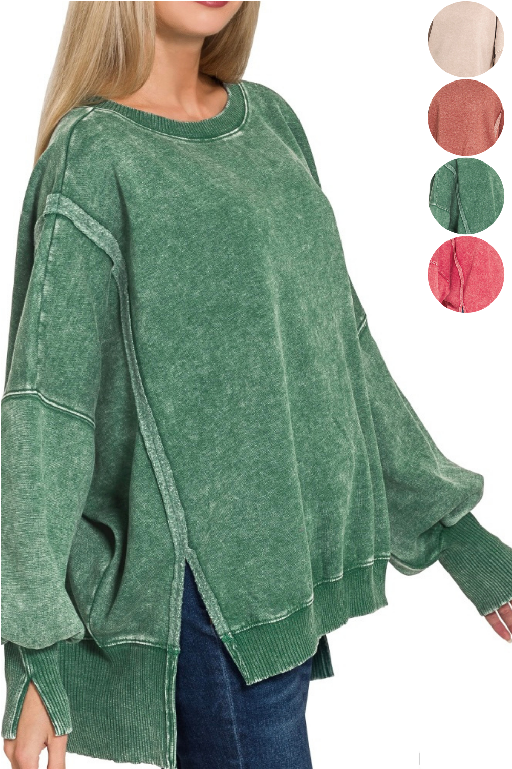 Zenana Acid Wash Batwing Sweatshirt