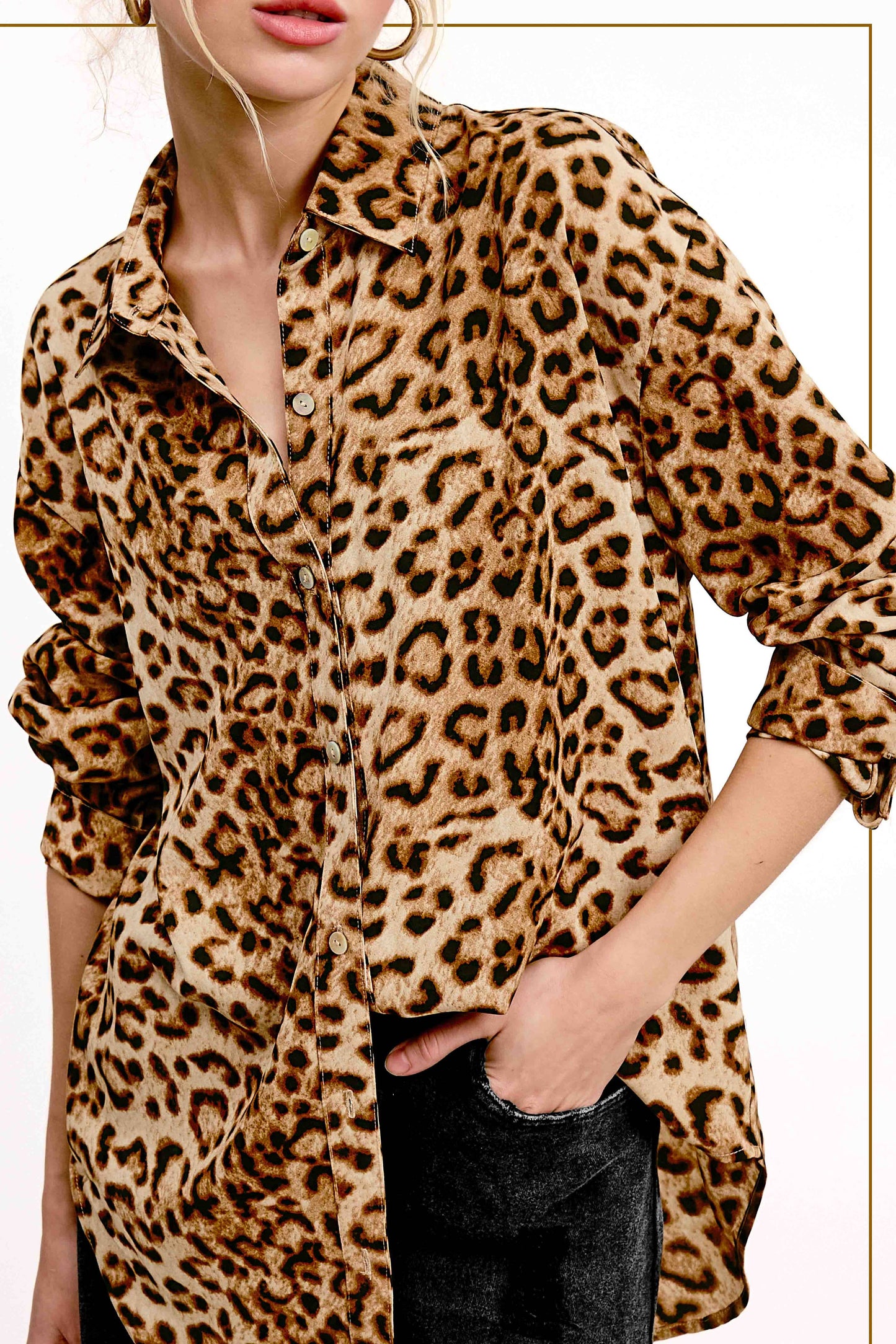 Leopard Printed Button Down Shirt Long Sleeve