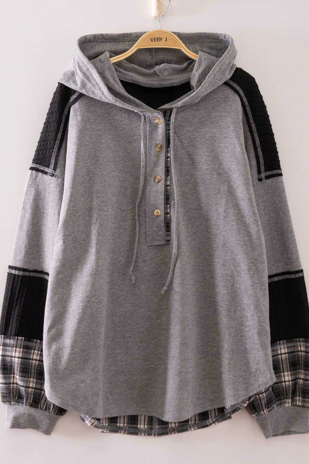 Plaid Contrast Hoodie Pullover
