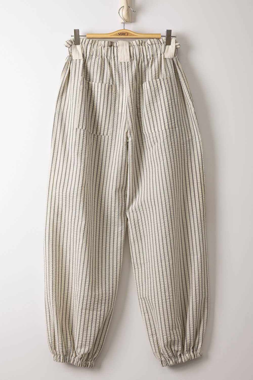 Bow Detail Stripe Textured Woven Pants