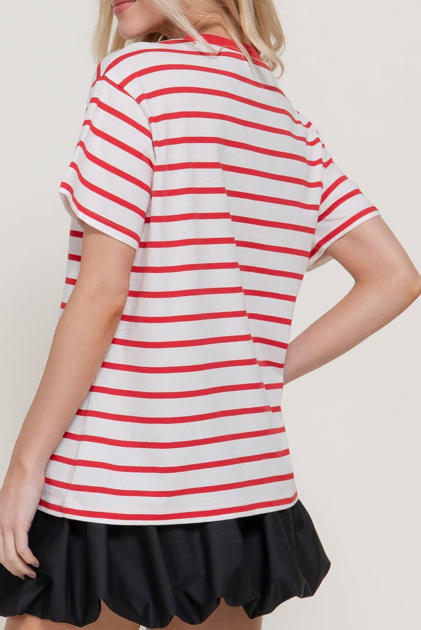 Short Sleeve Crew Neck Y/D Stripe Oversize T-Shirt