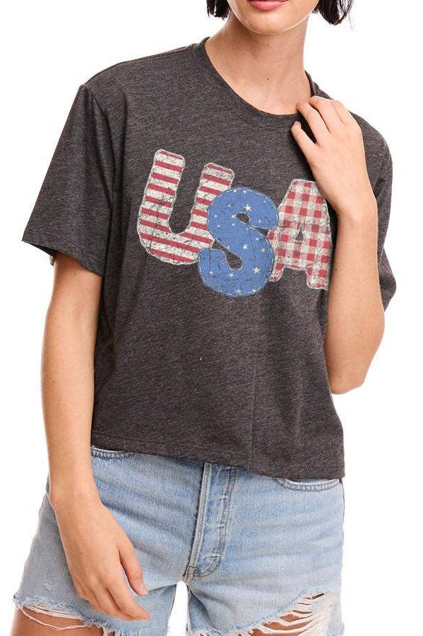 USA Americana Quilted Semi-Crop Tee