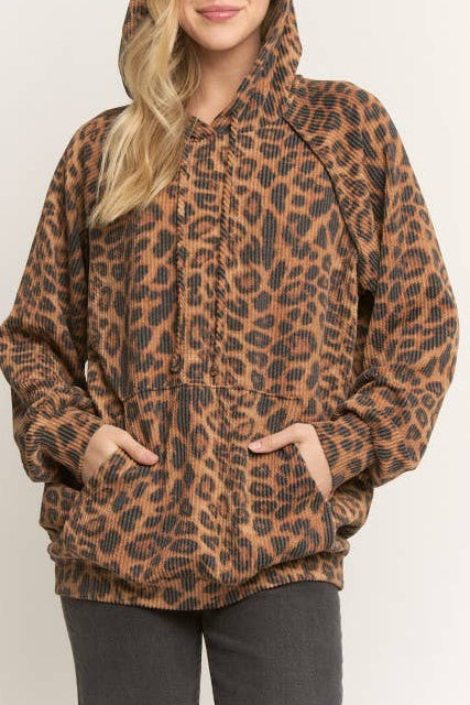 Ribbed Leopard Slouchy Hoodie