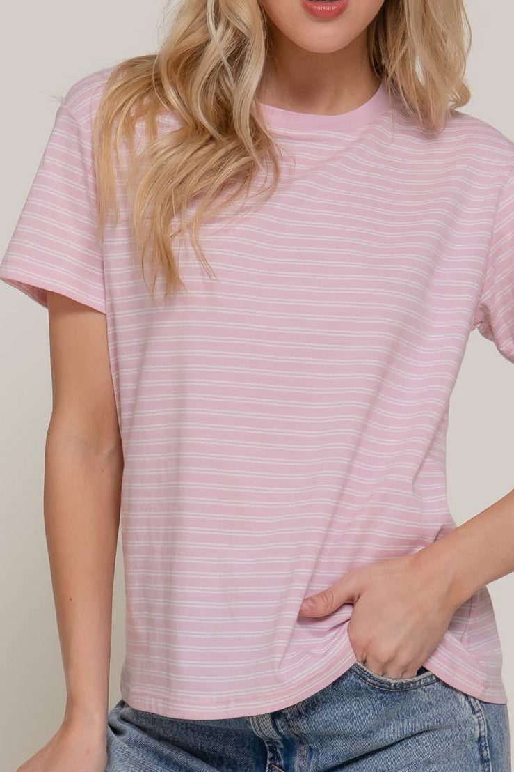 Short Sleeve Round Neck Y/D Stripe Tee