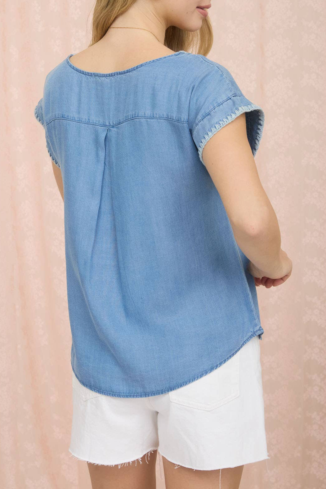 Edge Stitched Chambray Top