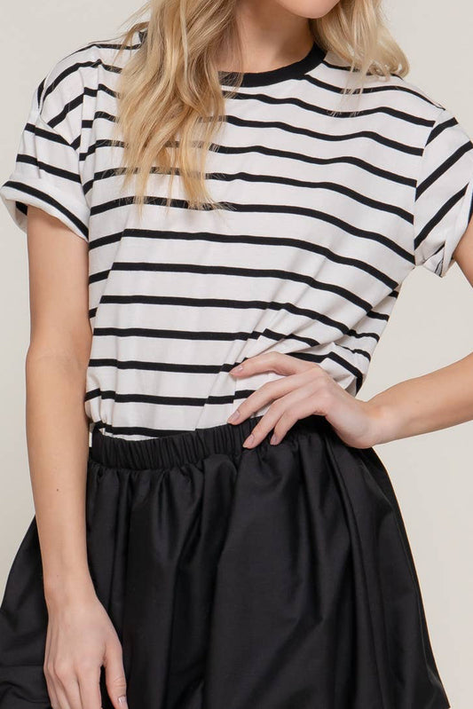 Short Sleeve Crew Neck Y/D Stripe Oversize T-Shirt