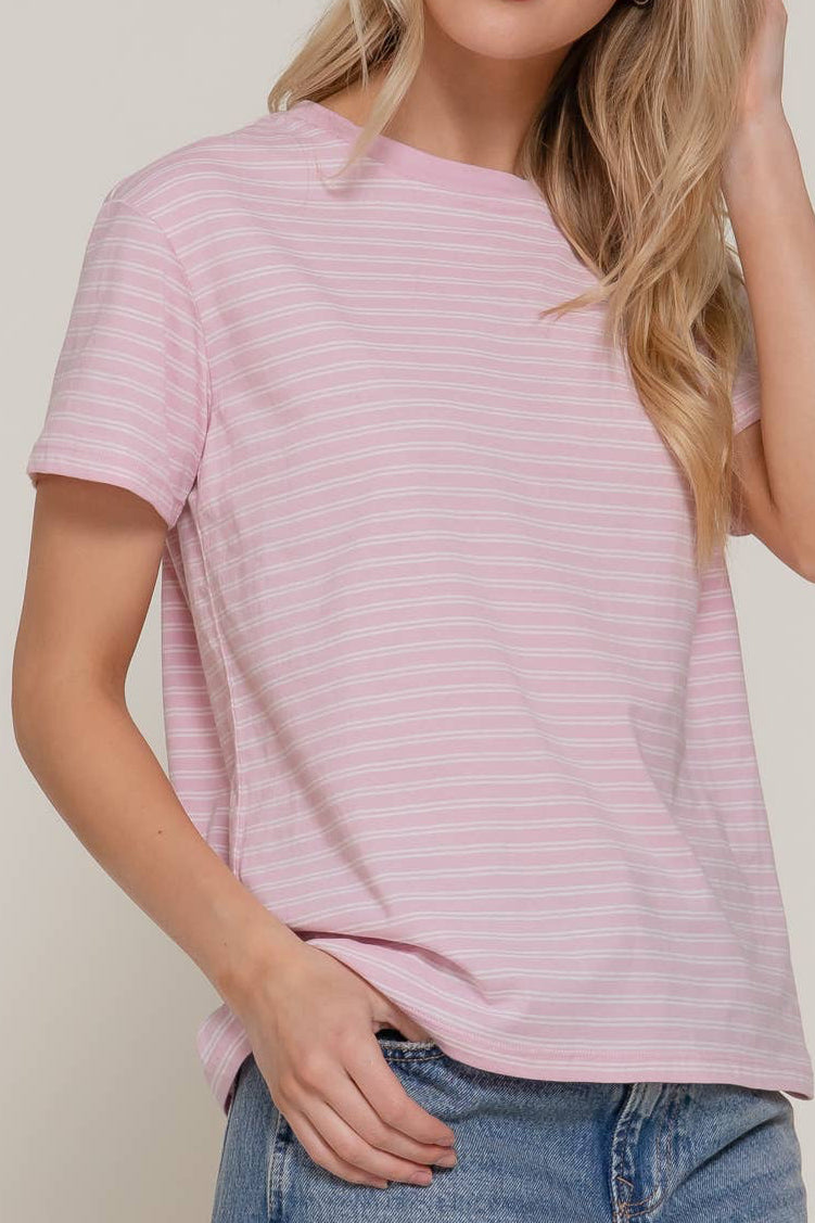 Short Sleeve Round Neck Y/D Stripe Tee