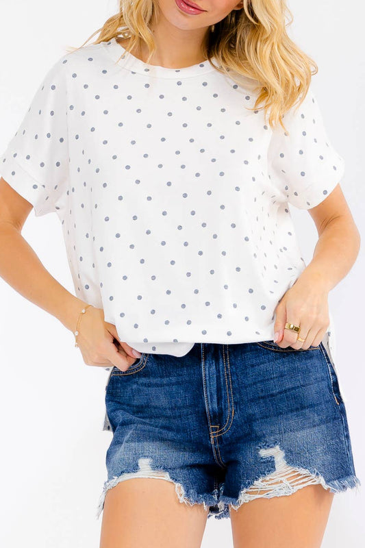 Cream Polka Dot Banded Short Sleeve Top