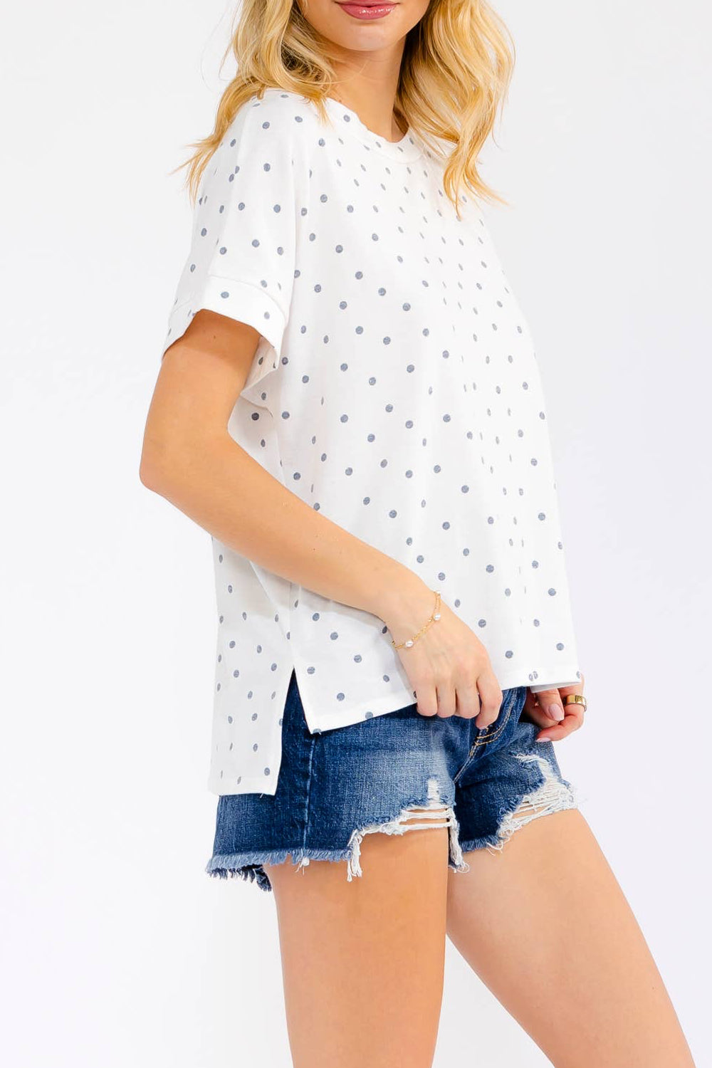 Cream Polka Dot Banded Short Sleeve Top