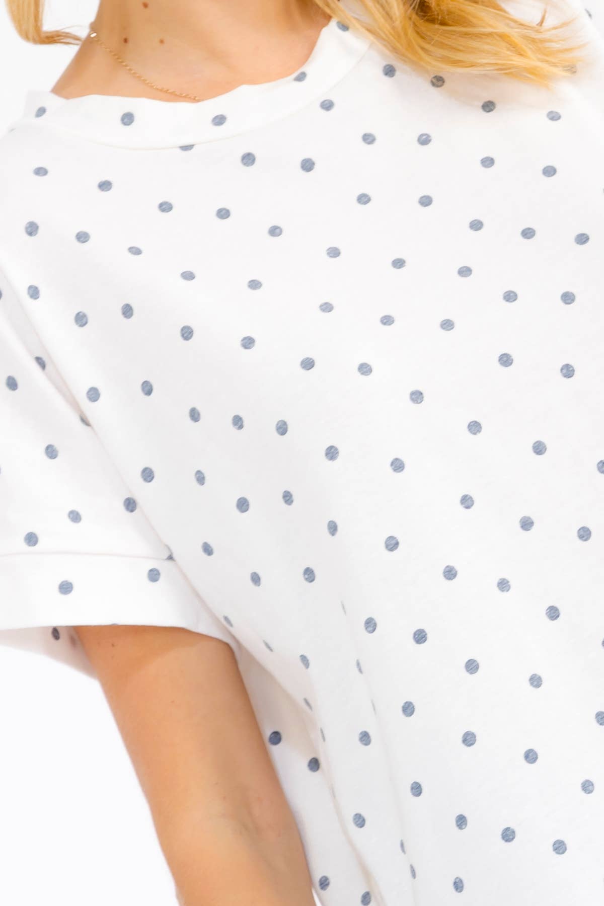 Cream Polka Dot Banded Short Sleeve Top