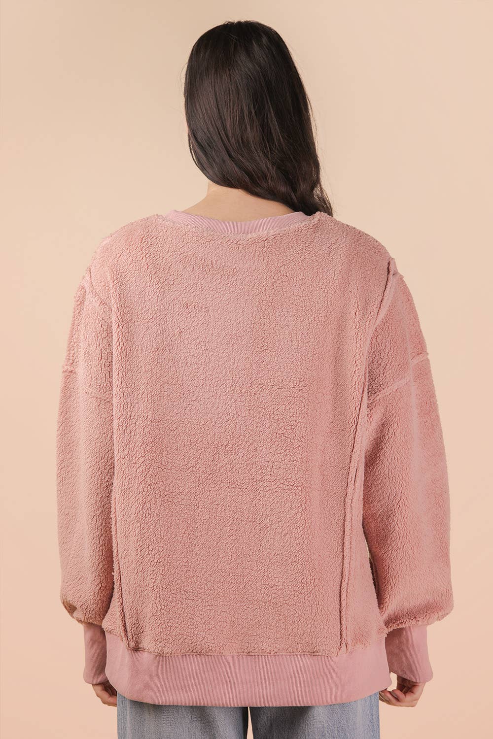 Blush Oversized Casual Solid Fleece Top