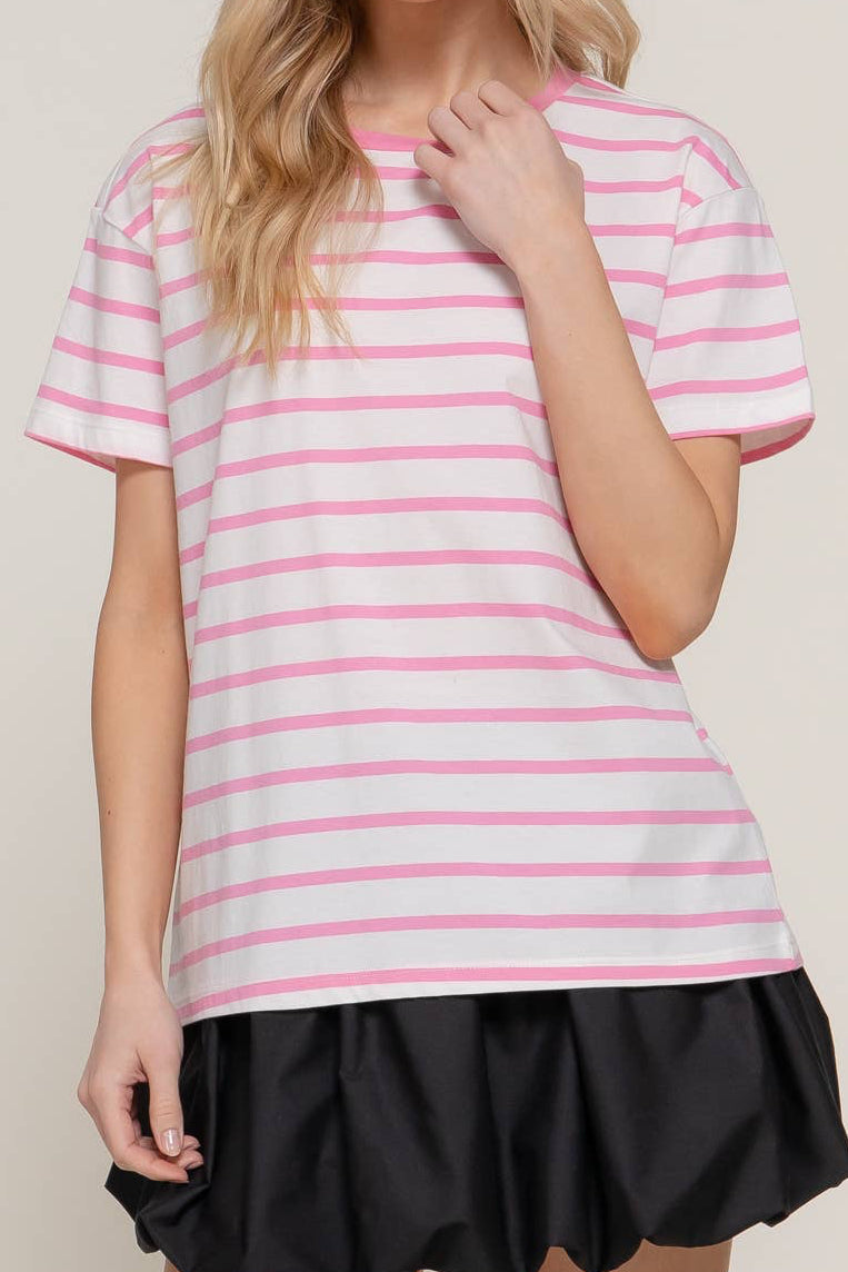 Short Sleeve Crew Neck Y/D Stripe Oversize T-Shirt