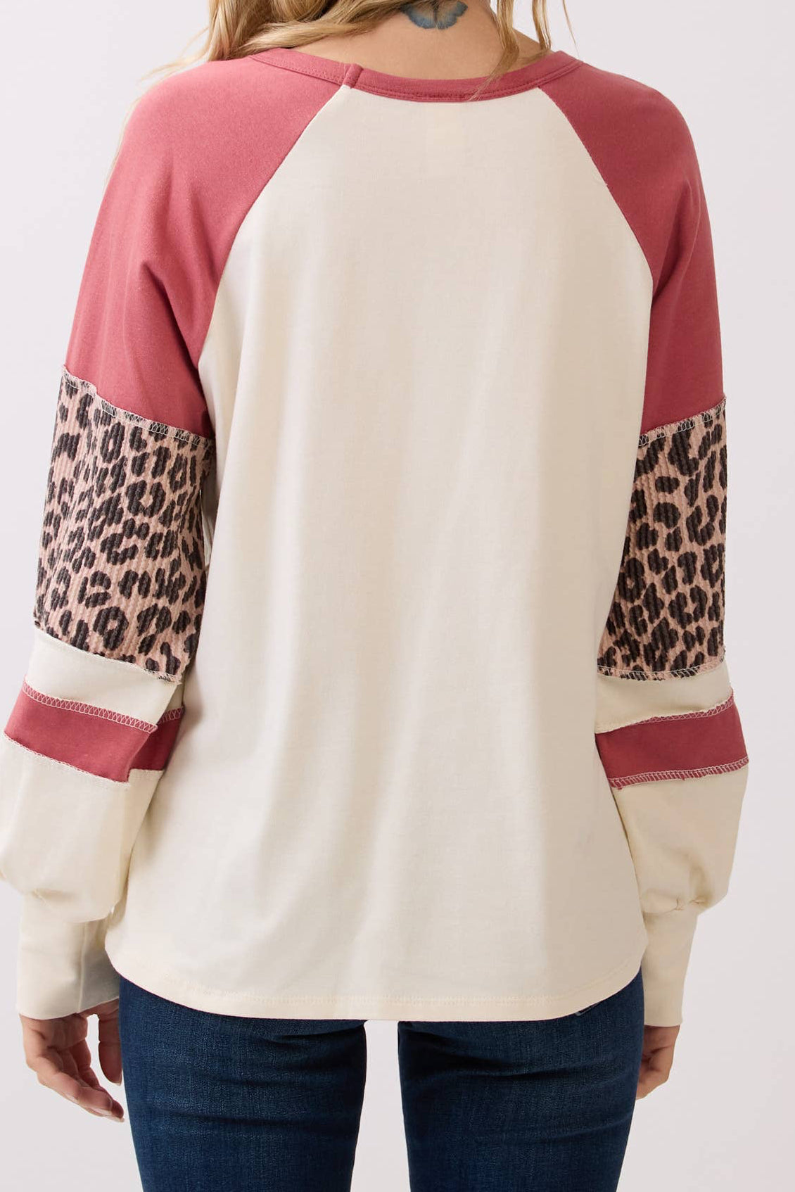 Leopard Print Color Block Raglan Pullover Top