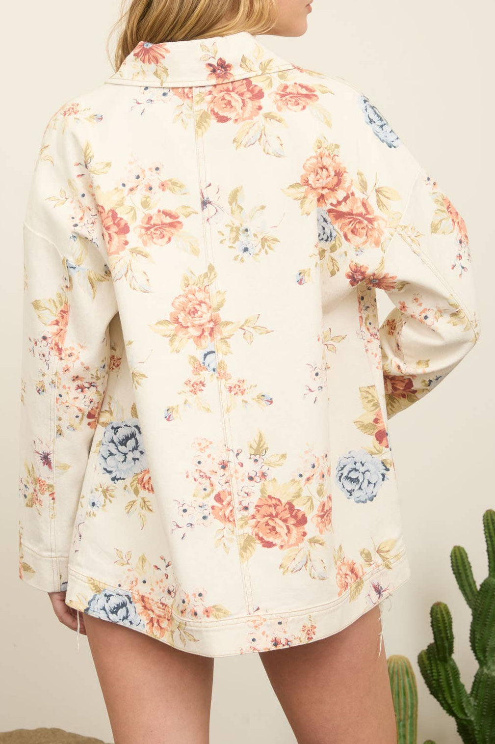 Beige Floral Denim Jacket
