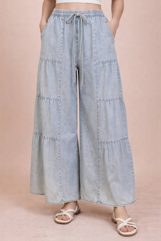Tiered Layers Mineral Washed Chambray Pants