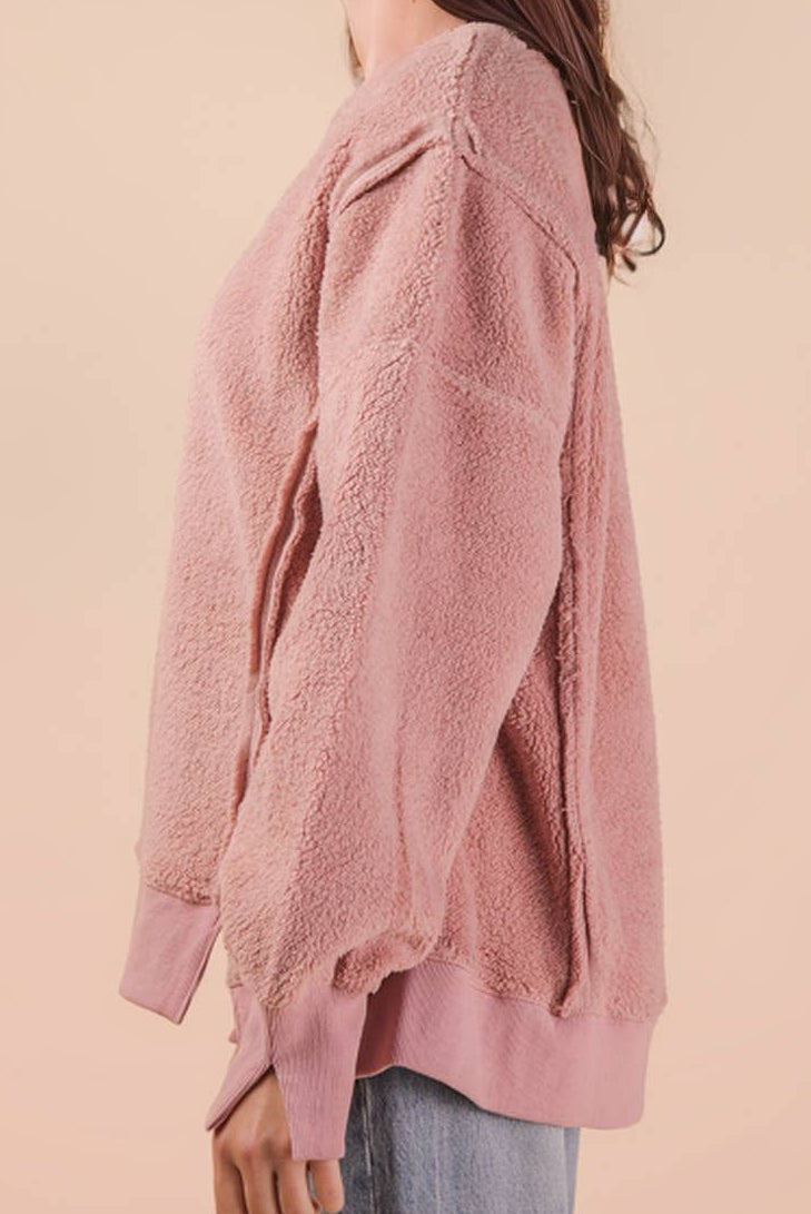 Blush Oversized Casual Solid Fleece Top