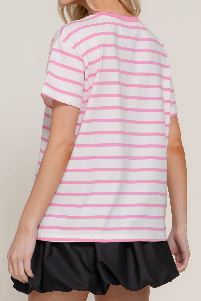 Short Sleeve Crew Neck Y/D Stripe Oversize T-Shirt
