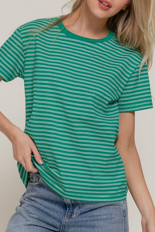 Short Sleeve Round Neck Y/D Stripe Tee
