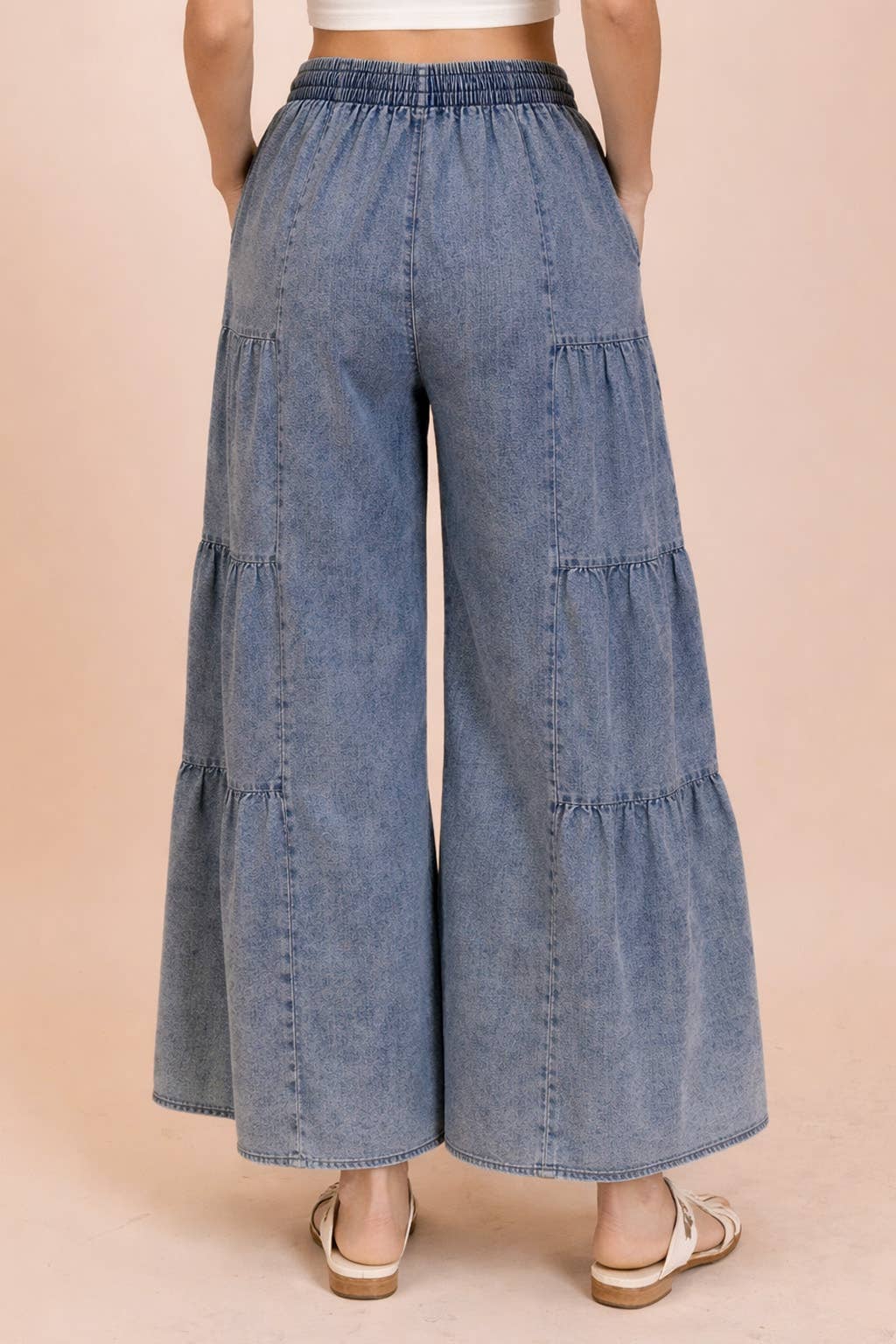 Tiered Layered Mineral Washed Chambray Pants