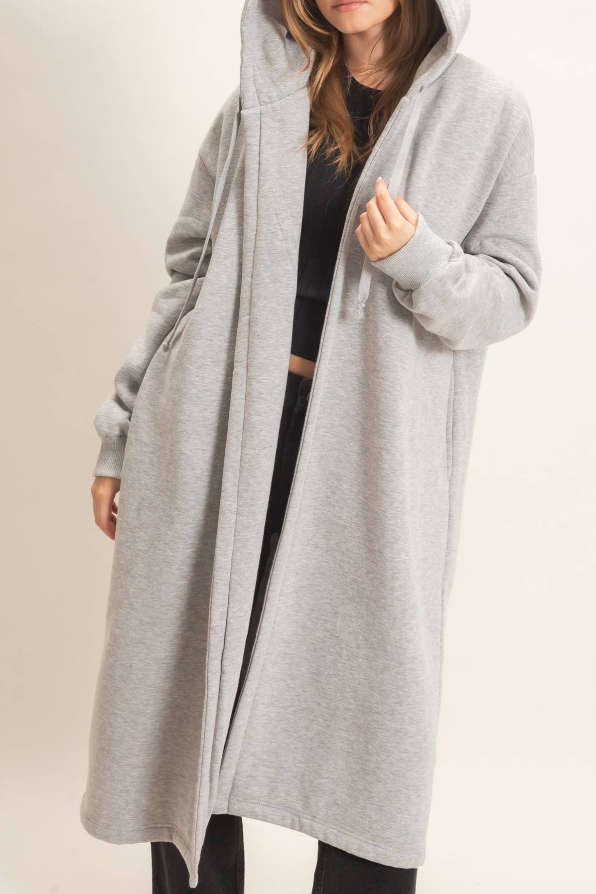 Oversized Hooded Open Front Coat