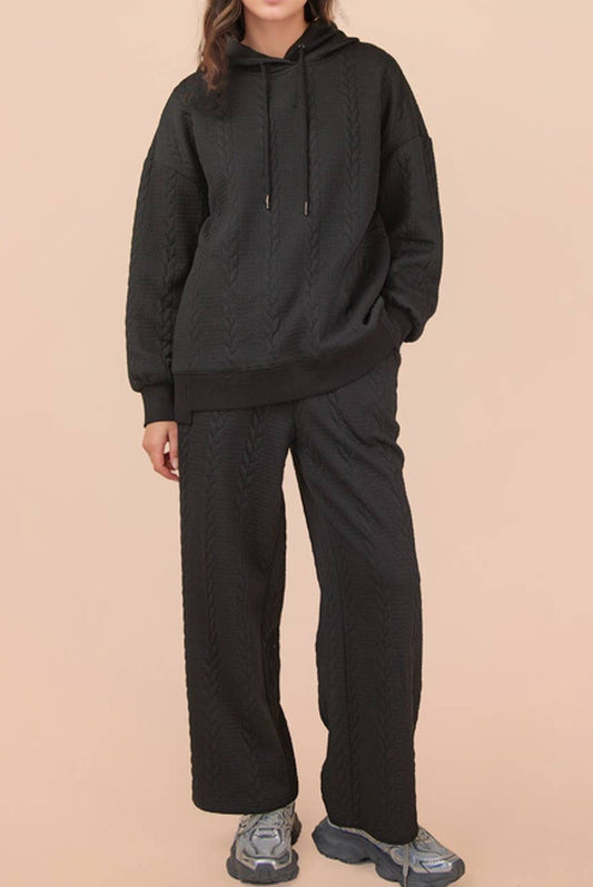 Oversized Cable Knit Textured Knit Hoodie/Pants Set