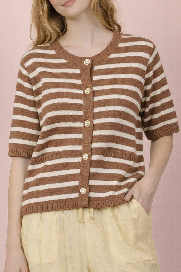 Stripe Button Down Knit Sweater Top