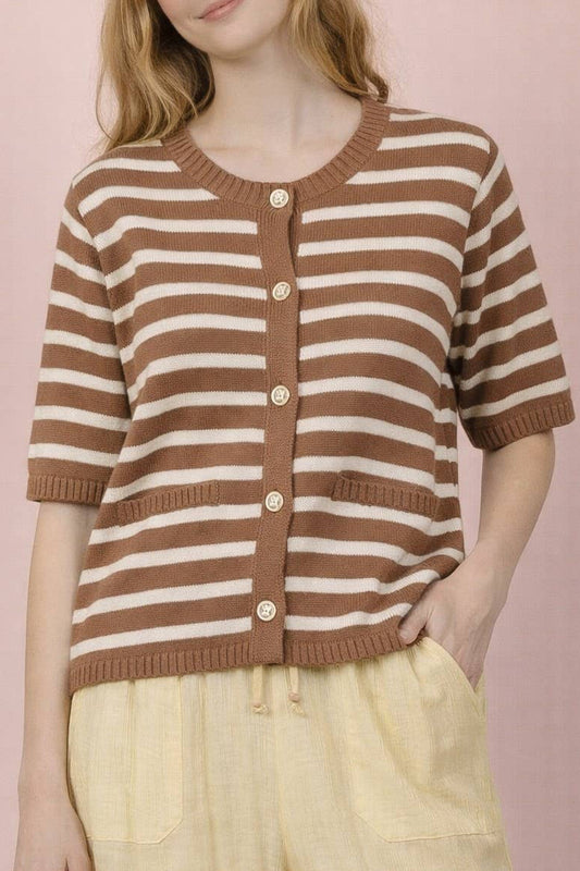 Stripe Button Down Knit Sweater Top