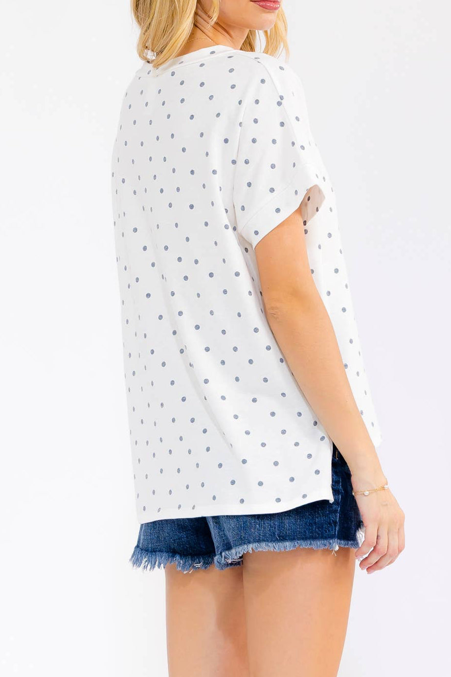Cream Polka Dot Banded Short Sleeve Top